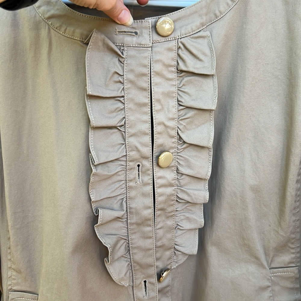 Euc Talbots Ruffle Front Button Jacket Tan Khaki … - image 2
